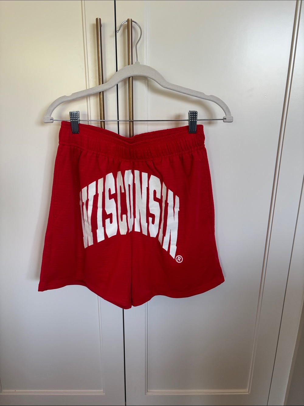 Wisconsin Red Womens Athletic Shorts with Elastic Waist